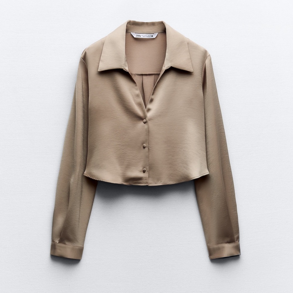 Zara Satin Cropped Shirt - Small